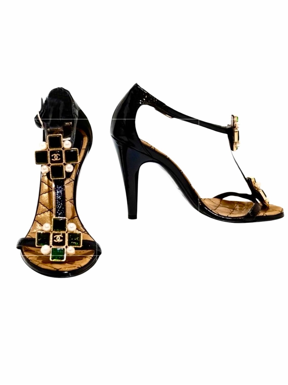 CHANEL CC Pearl Cross cabochon Gripiox Heels 2007 Ltd Ed Authentic